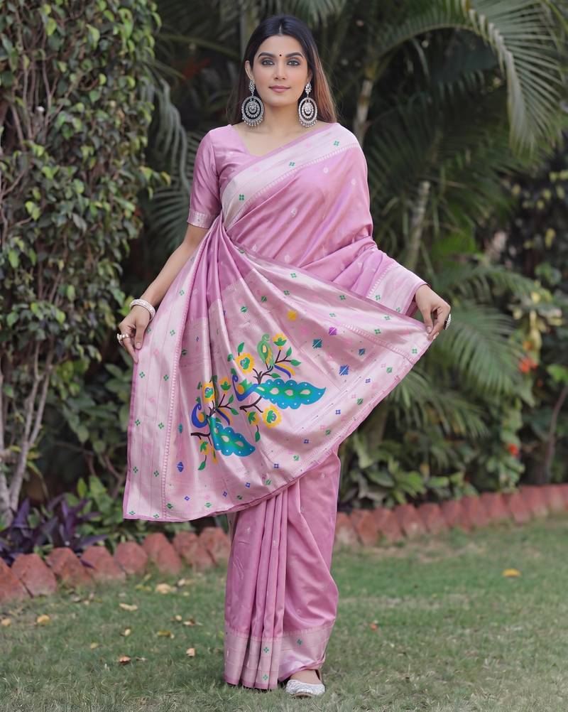 LIGHT PINK ART SILK JACUARD WORK SAREE WITH UNSTITCHED BLOUSE PIECE
