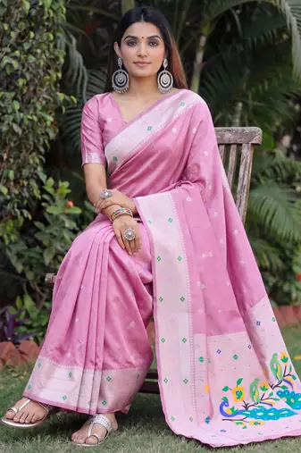 LIGHT PINK ART SILK JACUARD WORK SAREE WITH UNSTITCHED BLOUSE PIECE