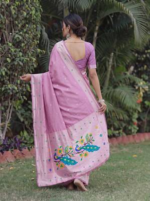 LIGHT PINK ART SILK JACUARD WORK SAREE WITH UNSTITCHED BLOUSE PIECE 3