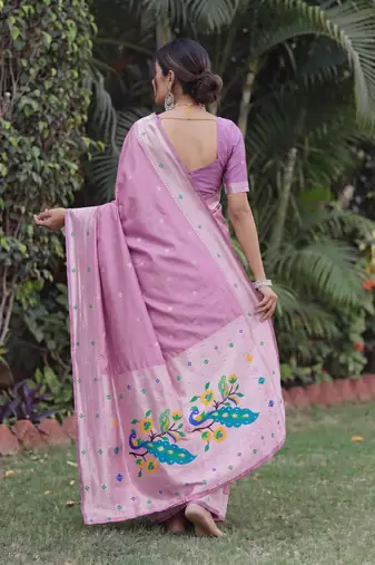 LIGHT PINK ART SILK JACUARD WORK SAREE WITH UNSTITCHED BLOUSE PIECE