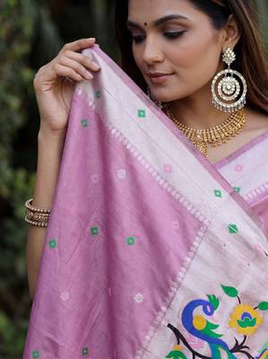 LIGHT PINK ART SILK JACUARD WORK SAREE WITH UNSTITCHED BLOUSE PIECE 4
