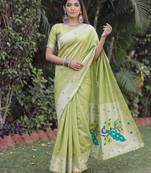 PARROT GREEN ART SILK JACUARD WORK SAREE WITH UNSTITCHED BLOUSE PIECE