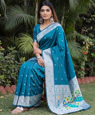 RAMA ART SILK JACUARD WORK SAREE WITH UNSTITCHED BLOUSE PIECE 2