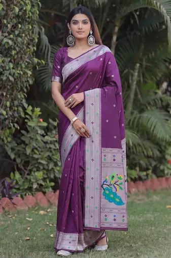 WINE ART SILK JACUARD WORK SAREE WITH UNSTITCHED BLOUSE PIECE