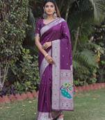 WINE ART SILK JACUARD WORK SAREE WITH UNSTITCHED BLOUSE PIECE