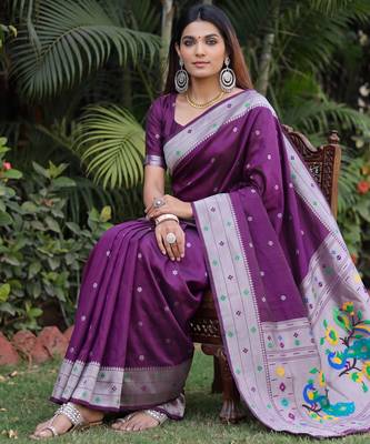 WINE ART SILK JACUARD WORK SAREE WITH UNSTITCHED BLOUSE PIECE 2