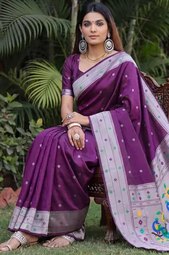 WINE ART SILK JACUARD WORK SAREE WITH UNSTITCHED BLOUSE PIECE