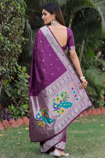 WINE ART SILK JACUARD WORK SAREE WITH UNSTITCHED BLOUSE PIECE