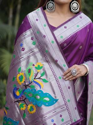 WINE ART SILK JACUARD WORK SAREE WITH UNSTITCHED BLOUSE PIECE 4