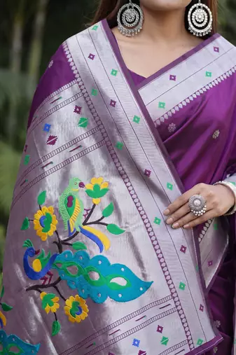 WINE ART SILK JACUARD WORK SAREE WITH UNSTITCHED BLOUSE PIECE