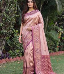 WINE BEIGE ART SILK BANARASI JACUARD WORK SAREE WITH UNSTITCHED BLOUSE PIECE