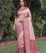 WINE BEIGE ART SILK BANARASI JACUARD WORK SAREE WITH UNSTITCHED BLOUSE PIECE