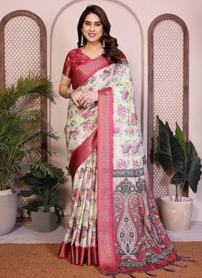 light yellow color zari weaving border work cotton blend saree 1