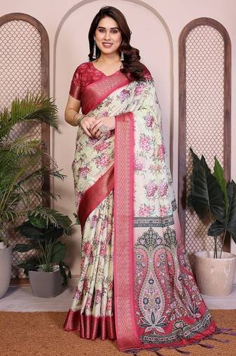 light yellow zari weaving border work cotton blend saree
