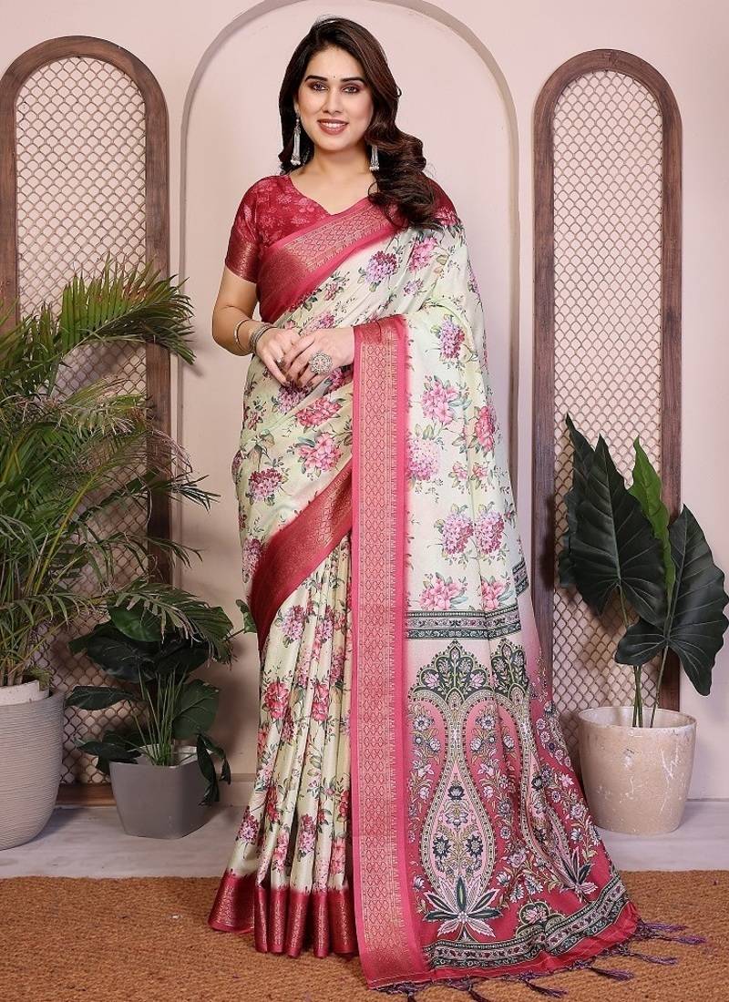 light yellow color zari weaving border work cotton blend saree