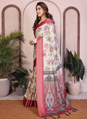 light yellow color zari weaving border work cotton blend saree 2