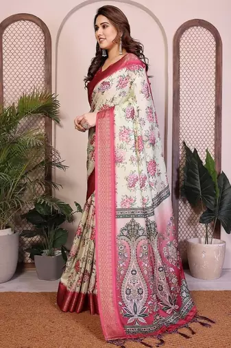light yellow color zari weaving border work cotton blend saree