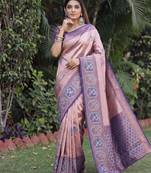 BLUE RAMA ART SILK JACUARD WORK SAREE WITH UNSTITCHED BLOUSE PIECE