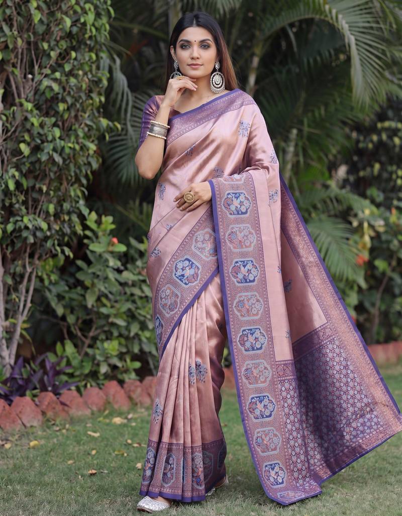 BLUE RAMA ART SILK JACUARD WORK SAREE WITH UNSTITCHED BLOUSE PIECE