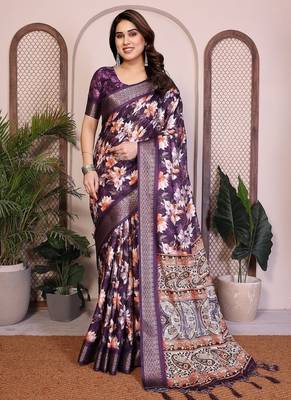 purple color zari weaving border work cotton blend saree 1