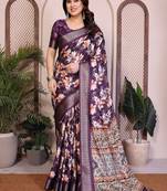 purple color zari weaving border work cotton blend saree