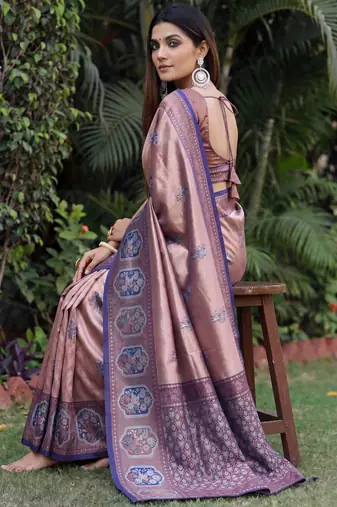 BLUE RAMA ART SILK JACUARD WORK SAREE WITH UNSTITCHED BLOUSE PIECE