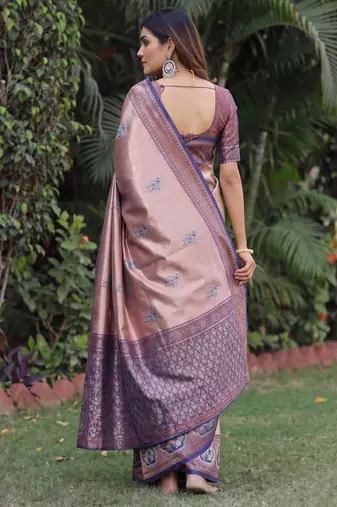 BLUE RAMA ART SILK JACUARD WORK SAREE WITH UNSTITCHED BLOUSE PIECE
