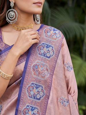 BLUE RAMA ART SILK JACUARD WORK SAREE WITH UNSTITCHED BLOUSE PIECE 4