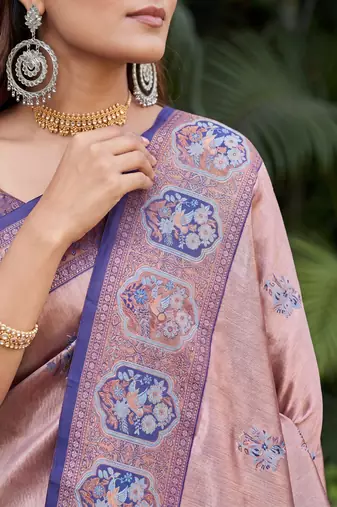 BLUE RAMA ART SILK JACUARD WORK SAREE WITH UNSTITCHED BLOUSE PIECE