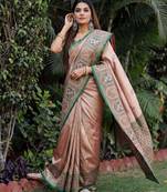 GREEN GAJRI ART SILK JACUARD WORK SAREE WITH UNSTITCHED BLOUSE PIECE