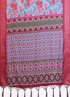 sky blue color zari weaving border work cotton blend saree 4