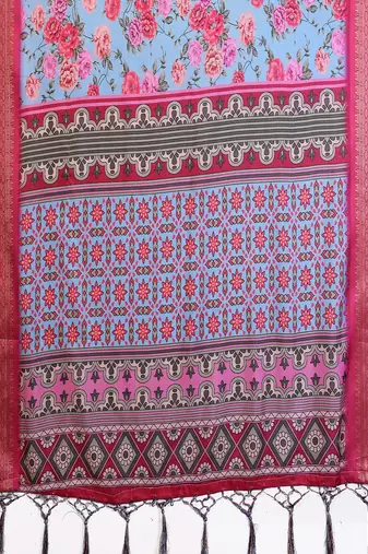 sky blue color zari weaving border work cotton blend saree