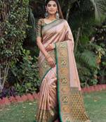 GREEN GOLD ART SILK JACUARD WORK SAREE WITH UNSTITCHED BLOUSE PIECE