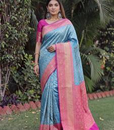 SKY PINK ART SILK BANARASI JACUARD WORK SAREE WITH UNSTITCHED BLOUSE PIECE