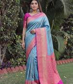 SKY PINK ART SILK BANARASI JACUARD WORK SAREE WITH UNSTITCHED BLOUSE PIECE