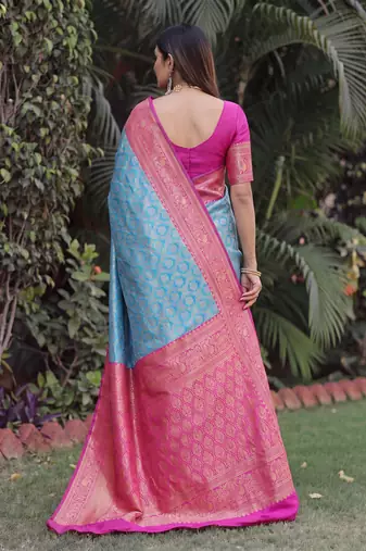 SKY PINK ART SILK BANARASI JACUARD WORK SAREE WITH UNSTITCHED BLOUSE PIECE