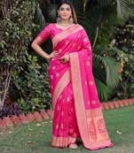 PINK ART SILK BANARASI JACUARD WORK SAREE WITH UNSTITCHED BLOUSE PIECE