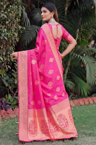 PINK ART SILK BANARASI JACUARD WORK SAREE WITH UNSTITCHED BLOUSE PIECE