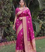 WINE ART SILK BANARASI JACUARD WORK SAREE WITH UNSTITCHED BLOUSE PIECE