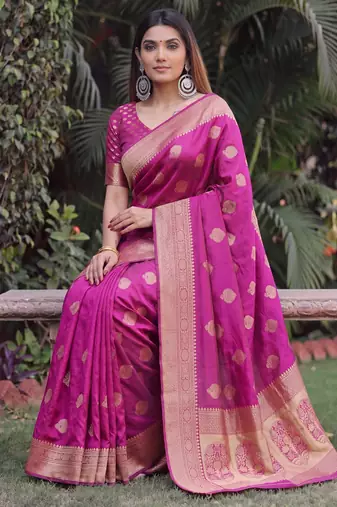 WINE ART SILK BANARASI JACUARD WORK SAREE WITH UNSTITCHED BLOUSE PIECE