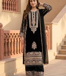 black heavy faux georgette party wear embroidery suit set
