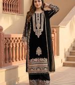 black heavy faux georgette party wear embroidery suit set