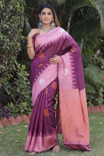 PURPLE WINE ART SILK JACUARD WORK SAREE WITH UNSTITCHED BLOUSE PIECE