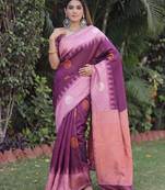 PURPLE WINE ART SILK JACUARD WORK SAREE WITH UNSTITCHED BLOUSE PIECE