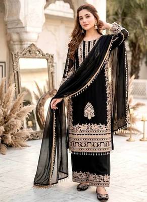 black heavy faux georgette party wear embroidery suit set 2