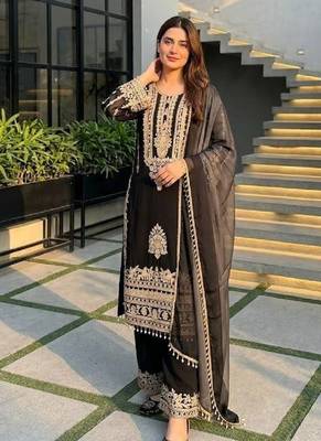 black heavy faux georgette party wear embroidery suit set 3