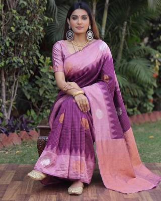PURPLE WINE ART SILK JACUARD WORK SAREE WITH UNSTITCHED BLOUSE PIECE 2