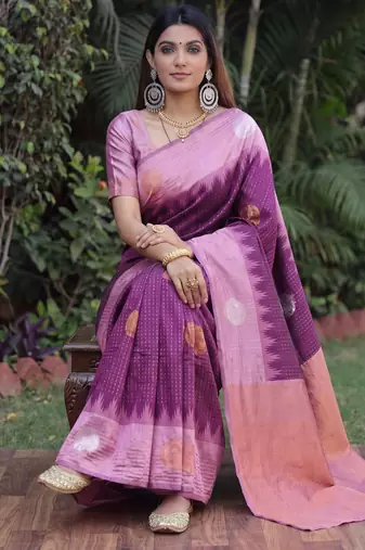 PURPLE WINE ART SILK JACUARD WORK SAREE WITH UNSTITCHED BLOUSE PIECE