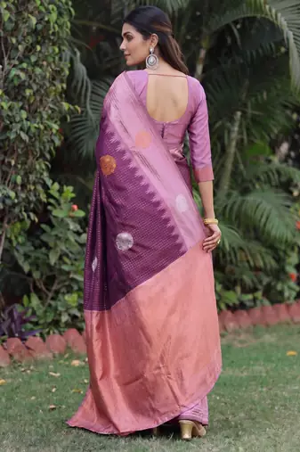PURPLE WINE ART SILK JACUARD WORK SAREE WITH UNSTITCHED BLOUSE PIECE