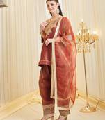 brown heavy silk blend  party wear embroidery suit set